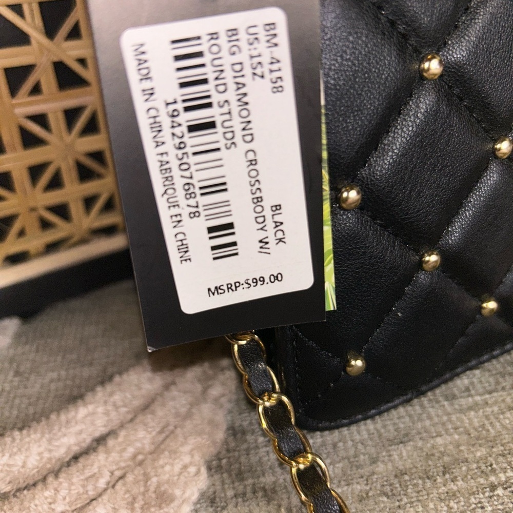 NWT Badgley Mischka studded diamond quilted black crossbody bag - Picture 7 of 7